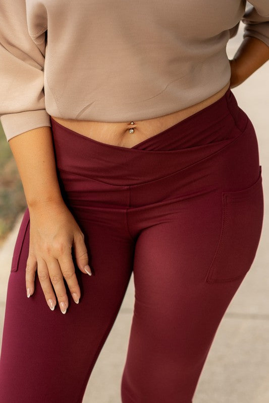 The Molly Maroon Crossover Full Length Leggings