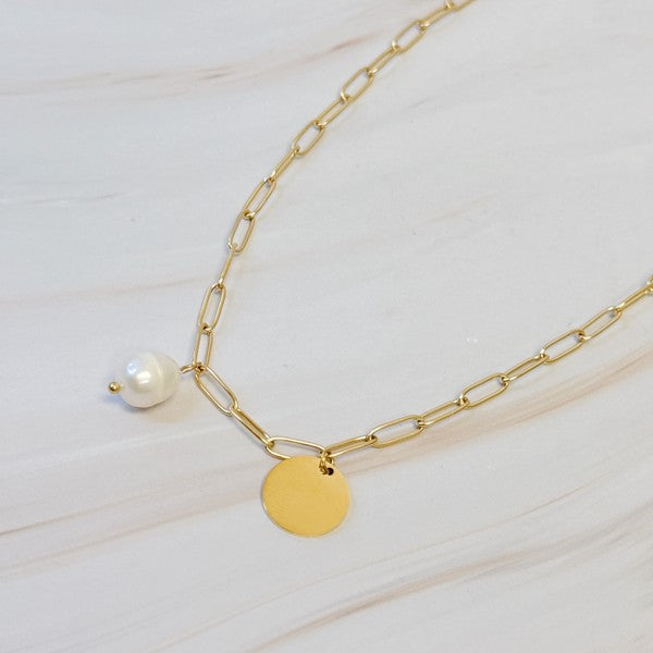 Pearl And Disc Chain Necklace