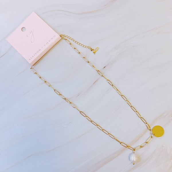 Pearl And Disc Chain Necklace