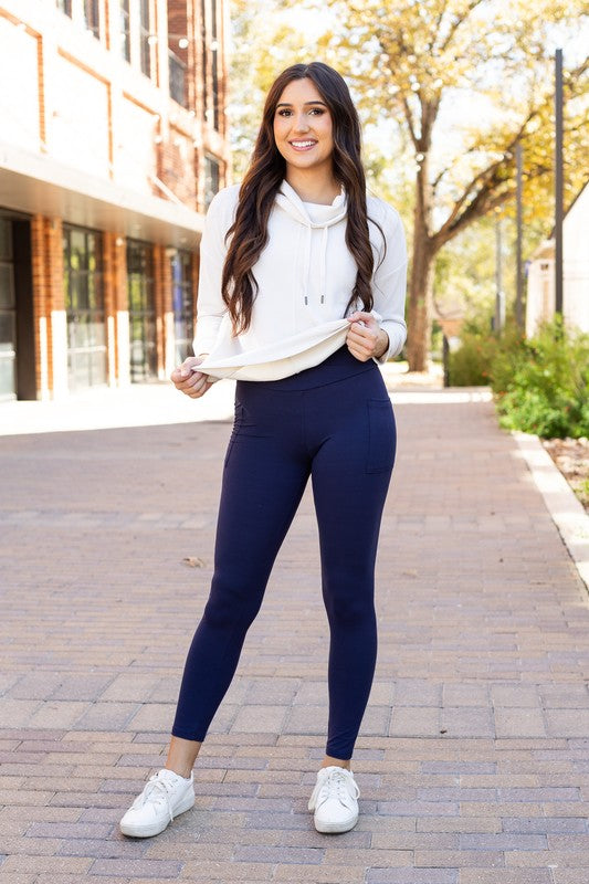 The Nadia Navy Crossover Full Length Leggings