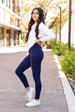 The Nadia Navy Crossover Full Length Leggings