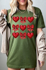 Faux Glitter Valentine Hearts & Bows Graphic Tee