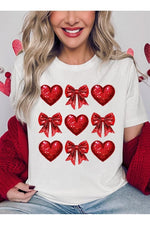 Faux Glitter Valentine Hearts & Bows Graphic Tee