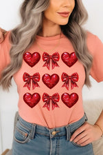 Faux Glitter Valentine Hearts & Bows Graphic Tee