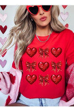 Faux Glitter Valentine Hearts & Bows Graphic Tee