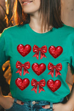 Faux Glitter Valentine Hearts & Bows Graphic Tee