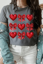 Faux Glitter Valentine Hearts & Bows Graphic Tee