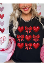 Faux Glitter Valentine Hearts & Bows Graphic Tee