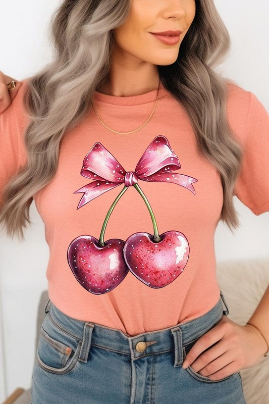 Heart Cherries With Bow Graphic Tee