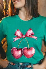 Heart Cherries With Bow Graphic Tee