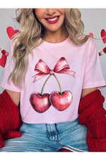 Heart Cherries With Bow Graphic Tee