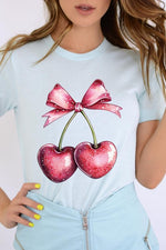 Heart Cherries With Bow Graphic Tee