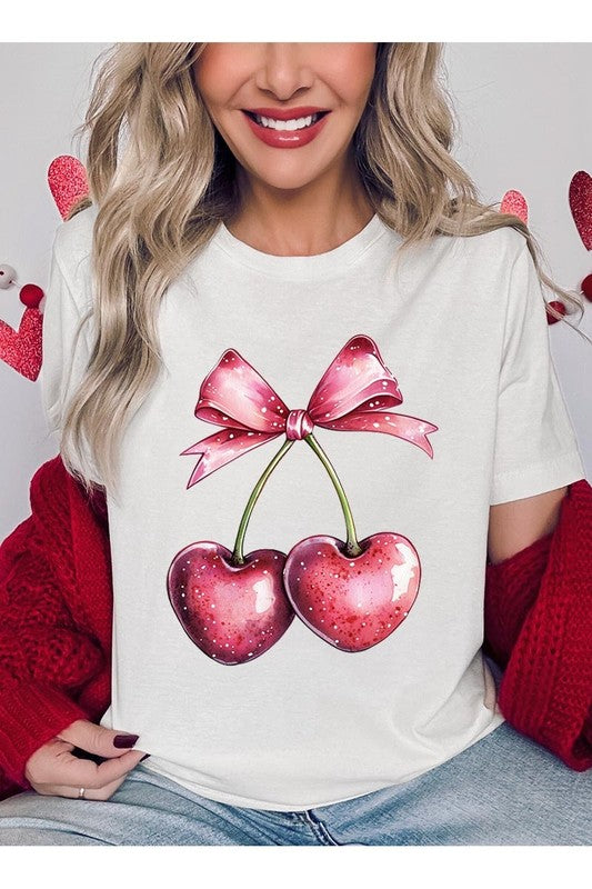 Heart Cherries With Bow Graphic Tee