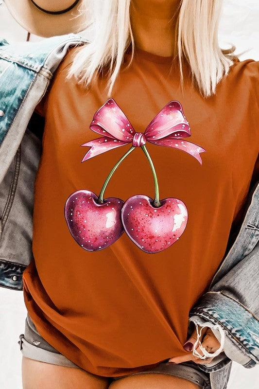 Heart Cherries With Bow Graphic Tee