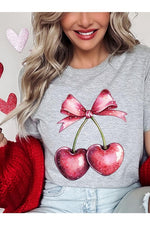 Heart Cherries With Bow Graphic Tee