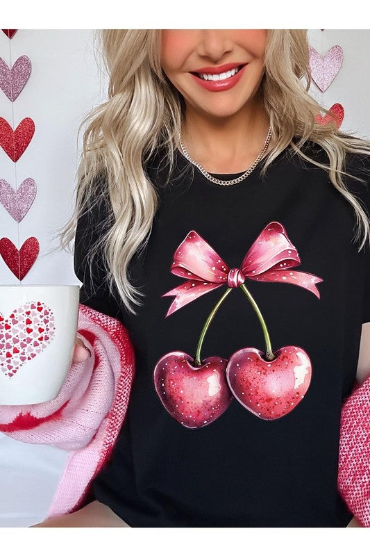 Heart Cherries With Bow Graphic Tee