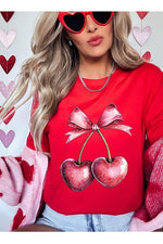 Heart Cherries With Bow Graphic Tee