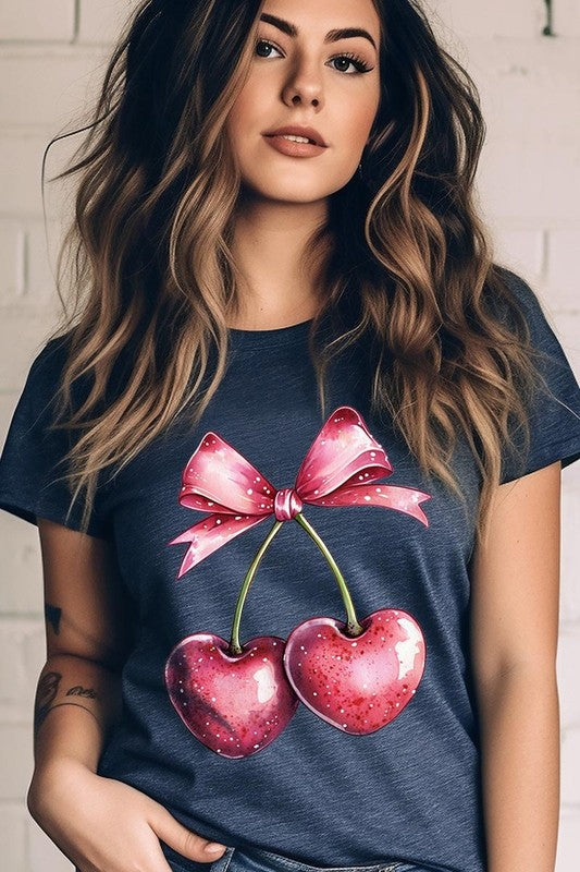 Heart Cherries With Bow Graphic Tee