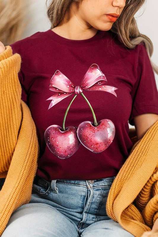 Heart Cherries With Bow Graphic Tee