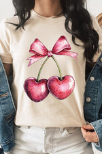 Heart Cherries With Bow Graphic Tee