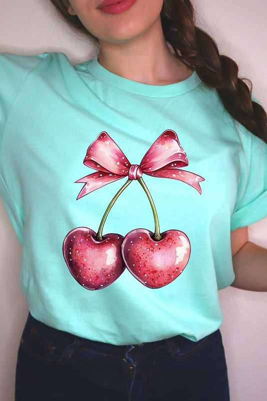 Heart Cherries With Bow Graphic Tee