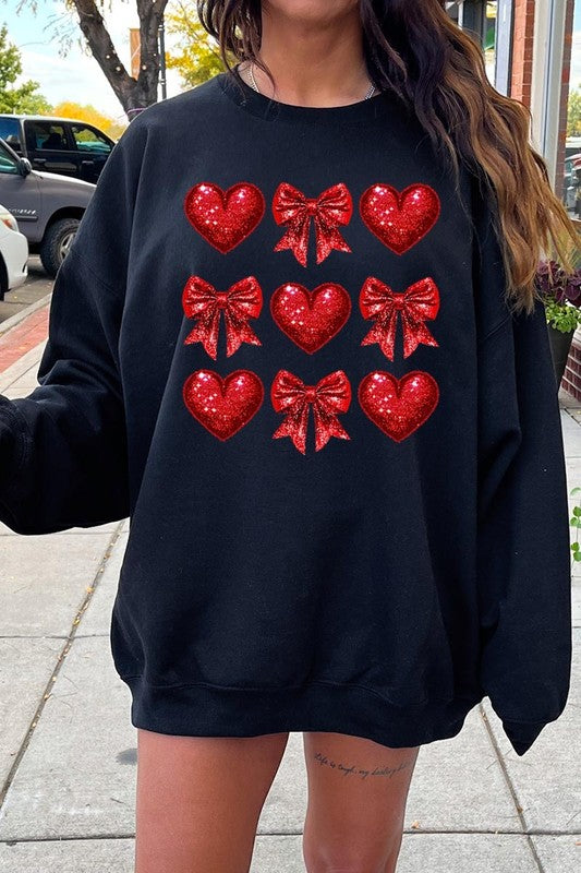 Faux Glitter Valentine Graphic Fleece Sweatshirt