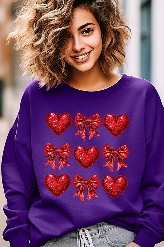 Faux Glitter Valentine Graphic Fleece Sweatshirt