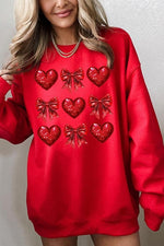 Faux Glitter Valentine Graphic Fleece Sweatshirt