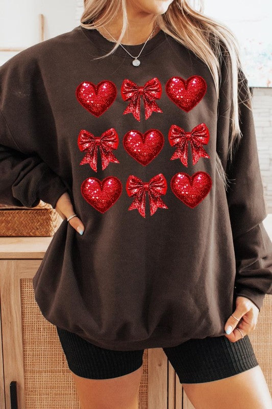 Faux Glitter Valentine Graphic Fleece Sweatshirt