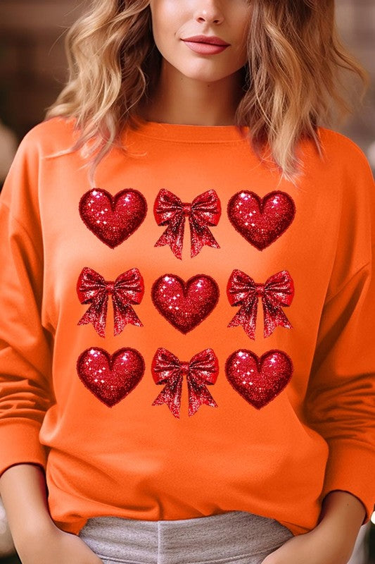 Faux Glitter Valentine Graphic Fleece Sweatshirt