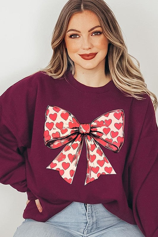 Heart Coquette Bow Graphic Fleece Sweatshirt