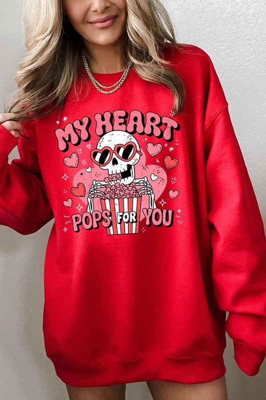 My Heart Pops For You Graphic Fleece Sweatshirt