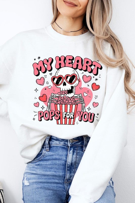 My Heart Pops For You Graphic Fleece Sweatshirt