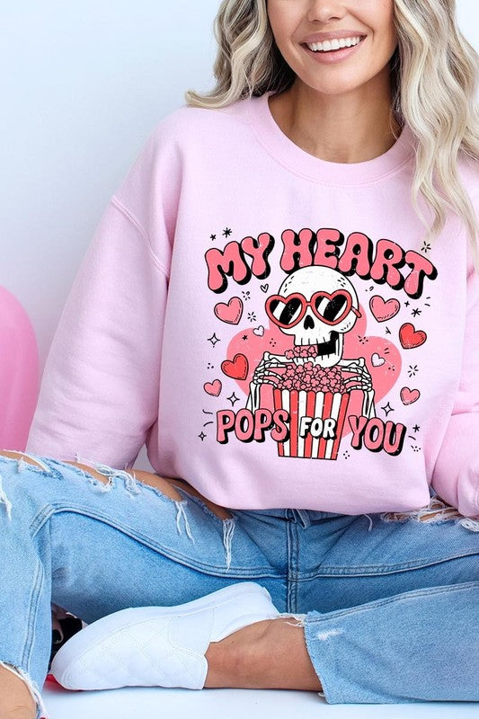 My Heart Pops For You Graphic Fleece Sweatshirt