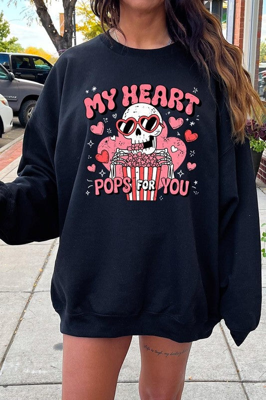 My Heart Pops For You Graphic Fleece Sweatshirt