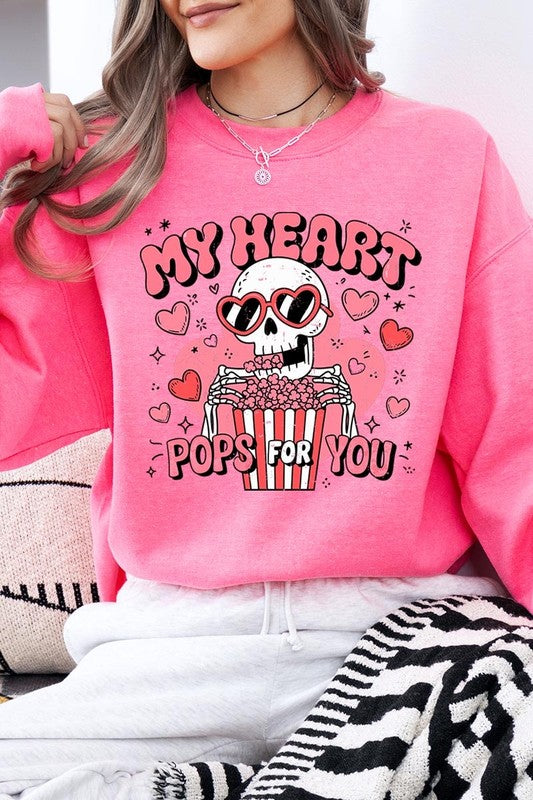 My Heart Pops For You Graphic Fleece Sweatshirt