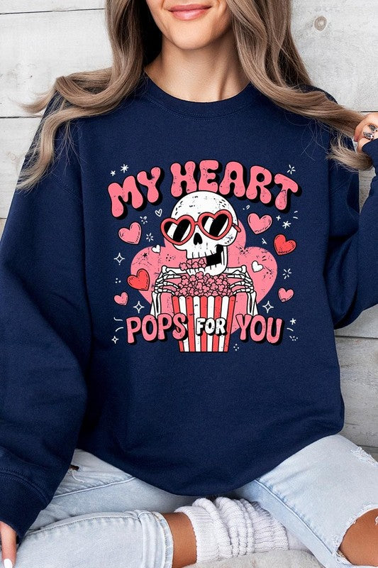 My Heart Pops For You Graphic Fleece Sweatshirt