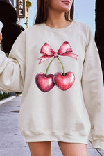 Heart Cherries With Bow Graphic Fleece Sweatshirt