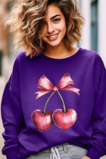 Heart Cherries With Bow Graphic Fleece Sweatshirt