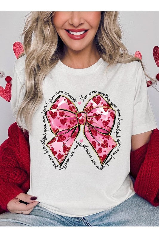 Faux Glitter Valentine Bow You Are Graphic Tee