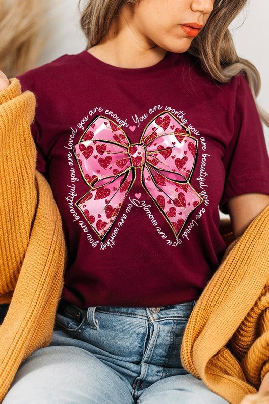 Faux Glitter Valentine Bow You Are Graphic Tee