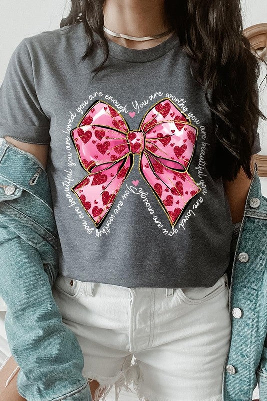 Faux Glitter Valentine Bow You Are Graphic Tee