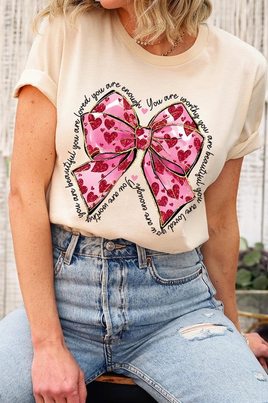 Faux Glitter Valentine Bow You Are Graphic Tee