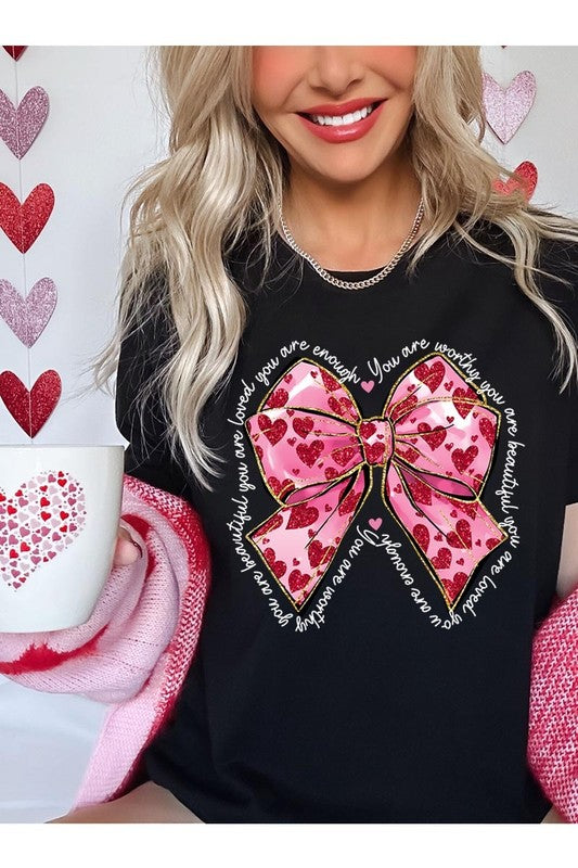 Faux Glitter Valentine Bow You Are Graphic Tee