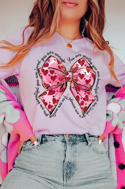 Faux Glitter Valentine Bow You Are Graphic Tee