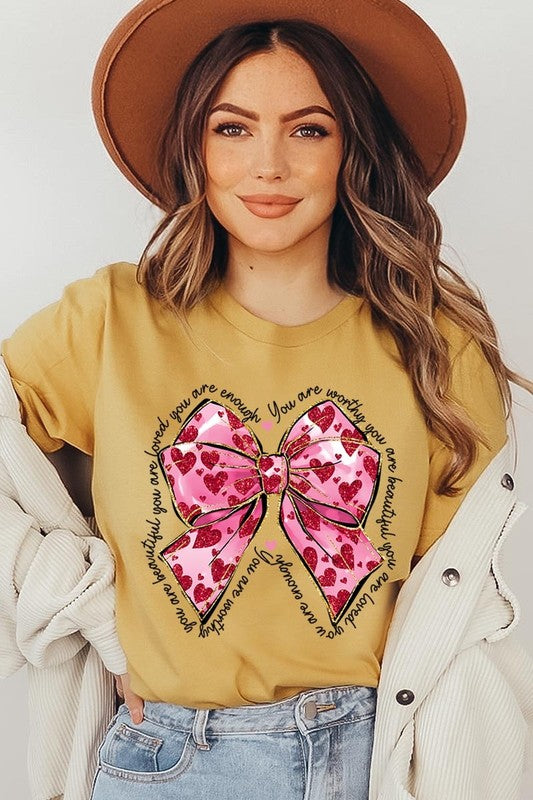 Faux Glitter Valentine Bow You Are Graphic Tee