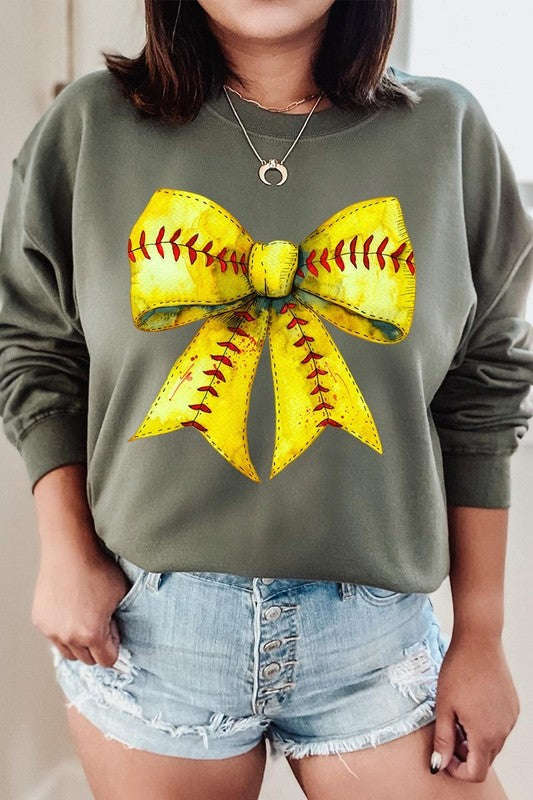 Retro Softball Bow Graphic Sweatshirt