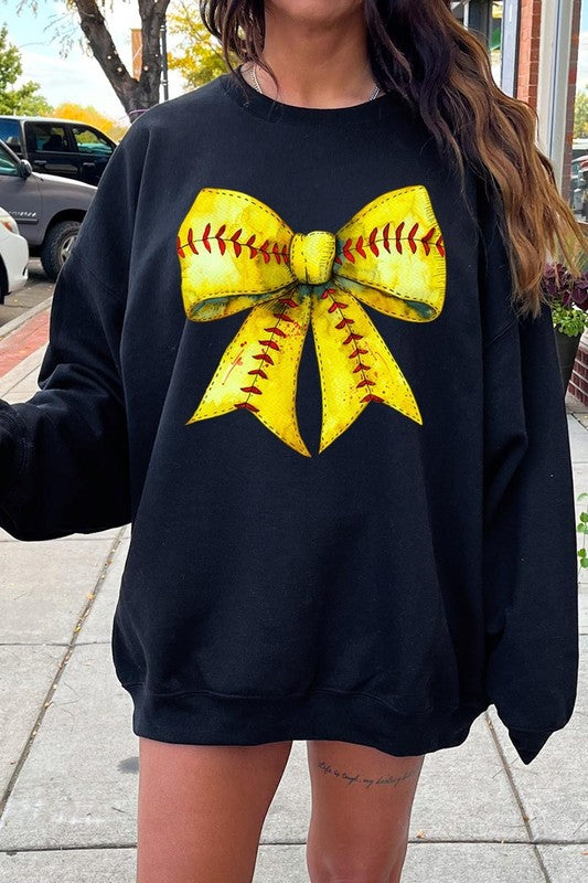 Retro Softball Bow Graphic Sweatshirt