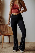 Black V Shape High Waist Flared Leggings Pants