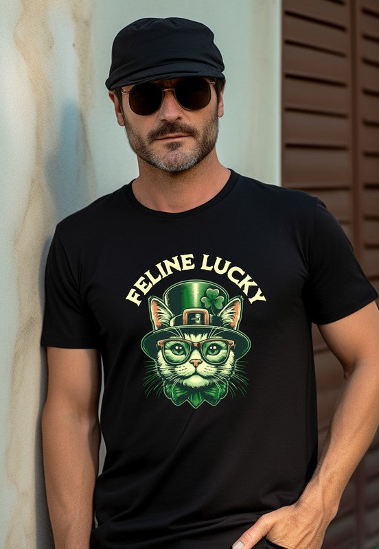 Feline Lucky Graphic Crew Neck Tee